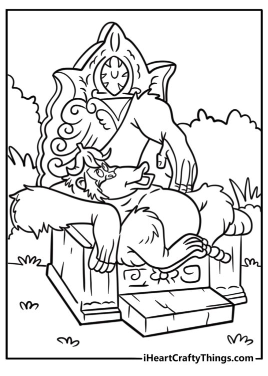 King Louie sitting on his jungle throne coloring page