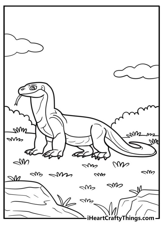 Komodo dragon dragging its tail behind coloring page