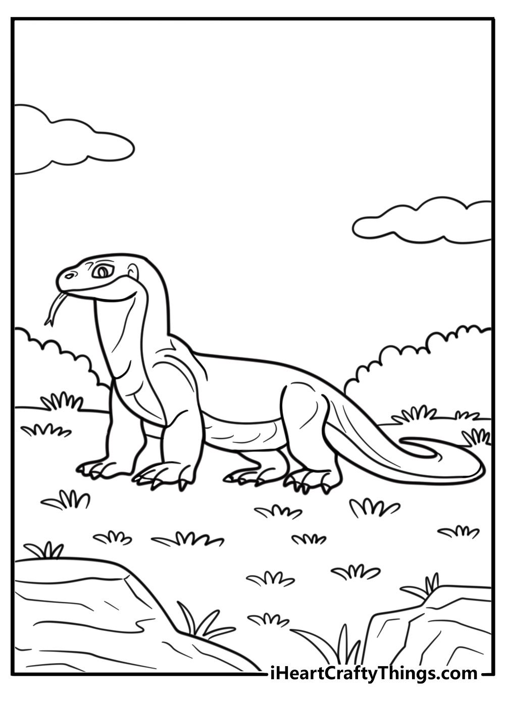 Komodo dragon dragging its tail behind coloring page