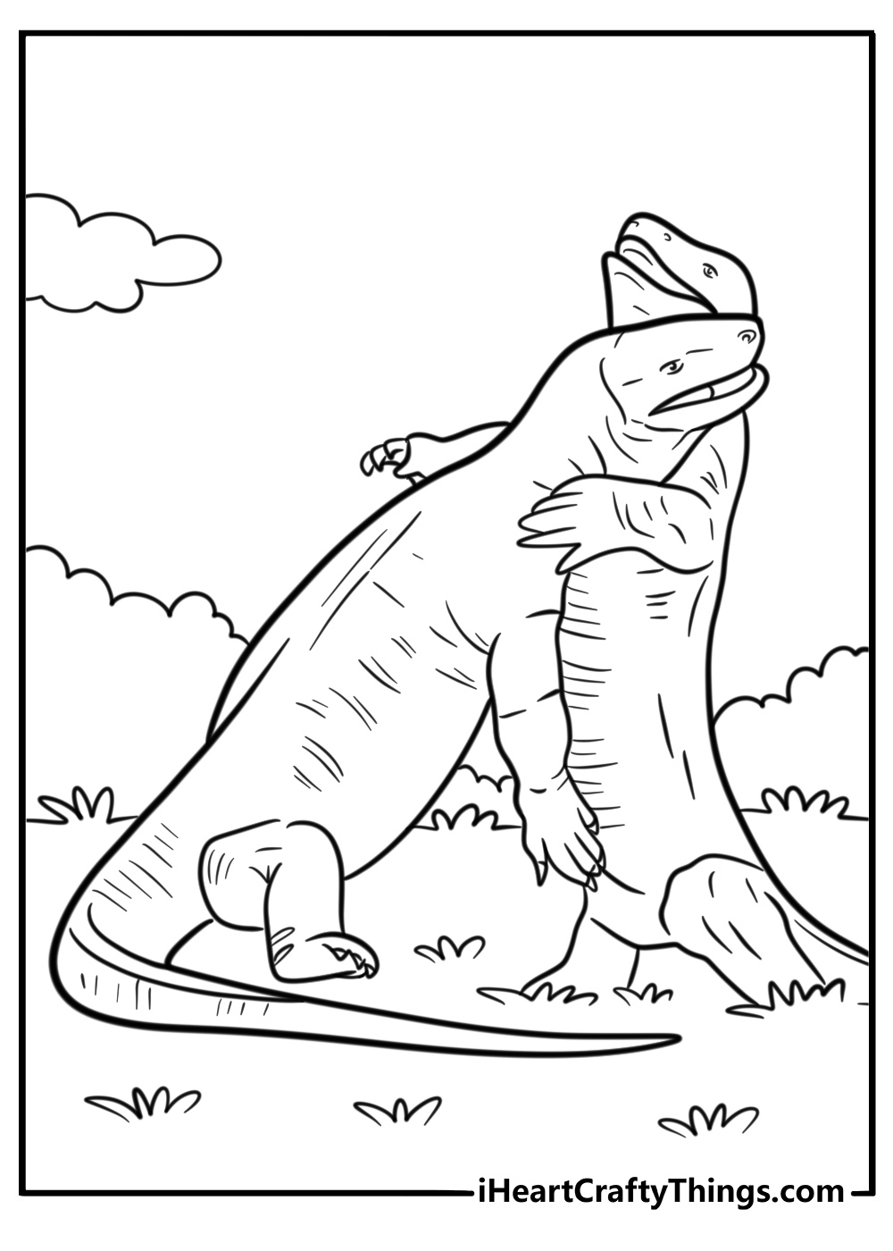 Komodo dragon facing another lizard in the wild coloring page
