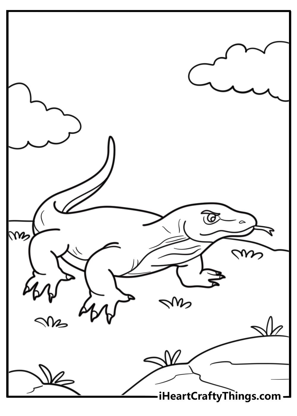 Komodo dragon flicking its tongue out coloring page