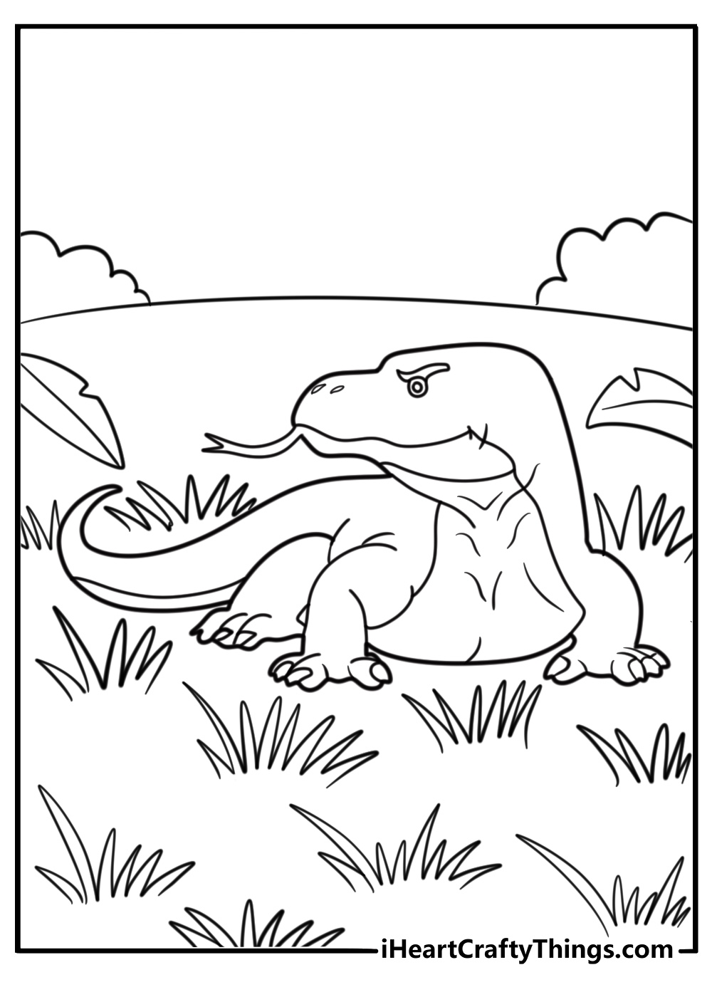 Komodo dragon hunting in a grassy field coloring page