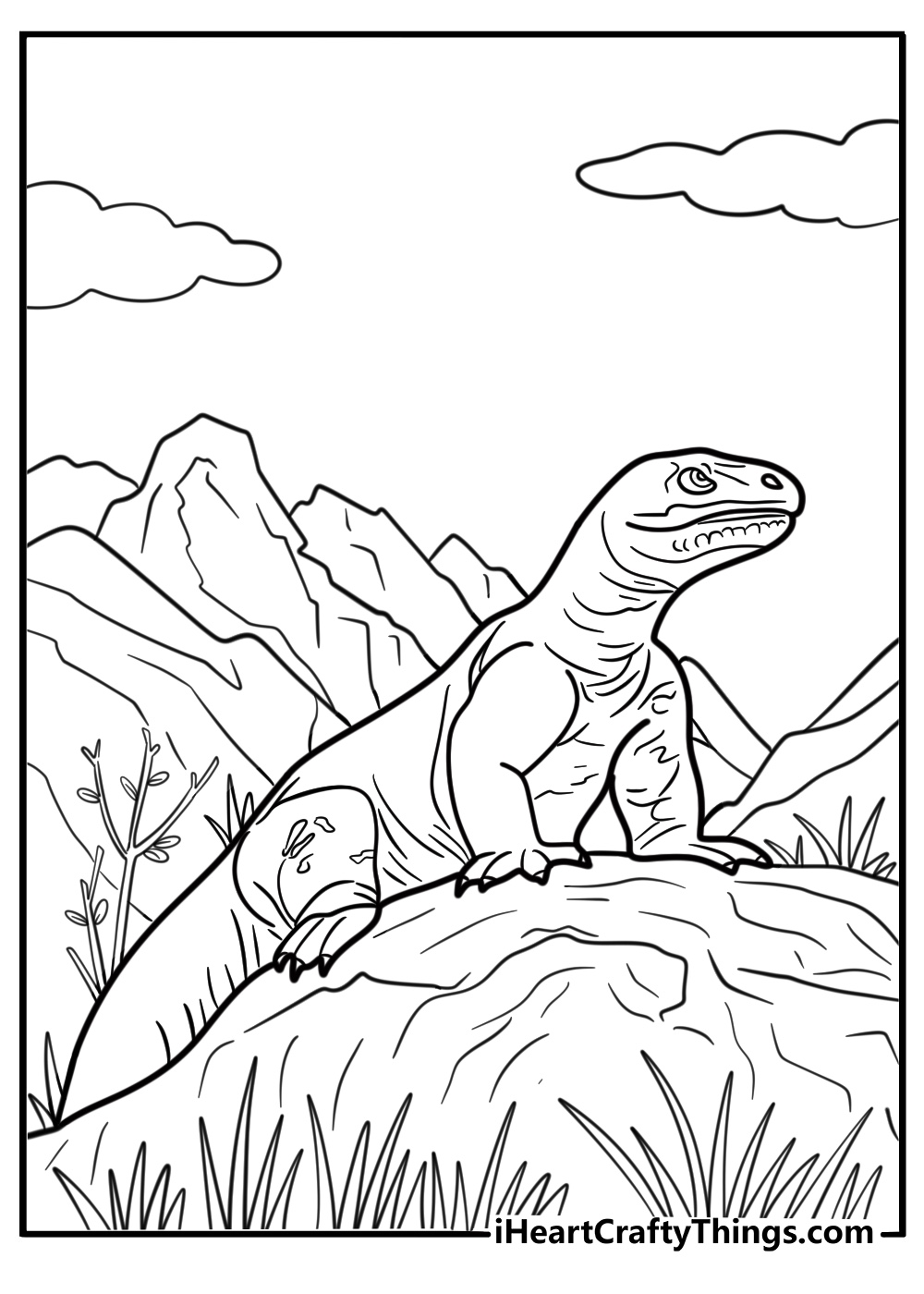 Komodo dragon in its natural island habitat coloring page