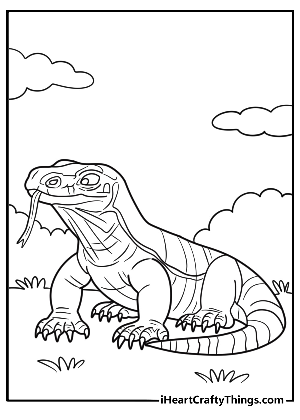 Komodo dragon showing sharp claws coloring page