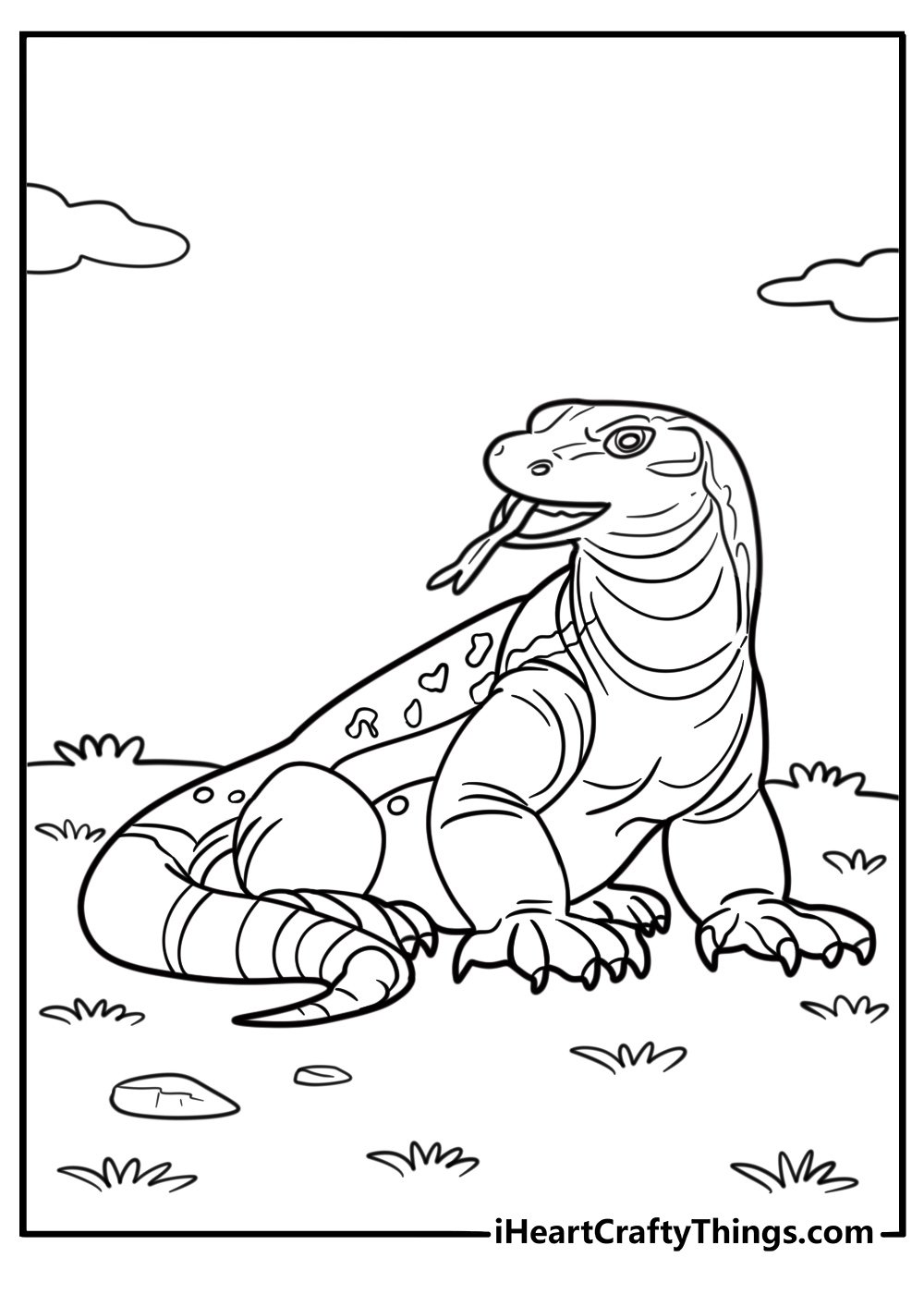 Komodo dragon with a forked tongue extended coloring page