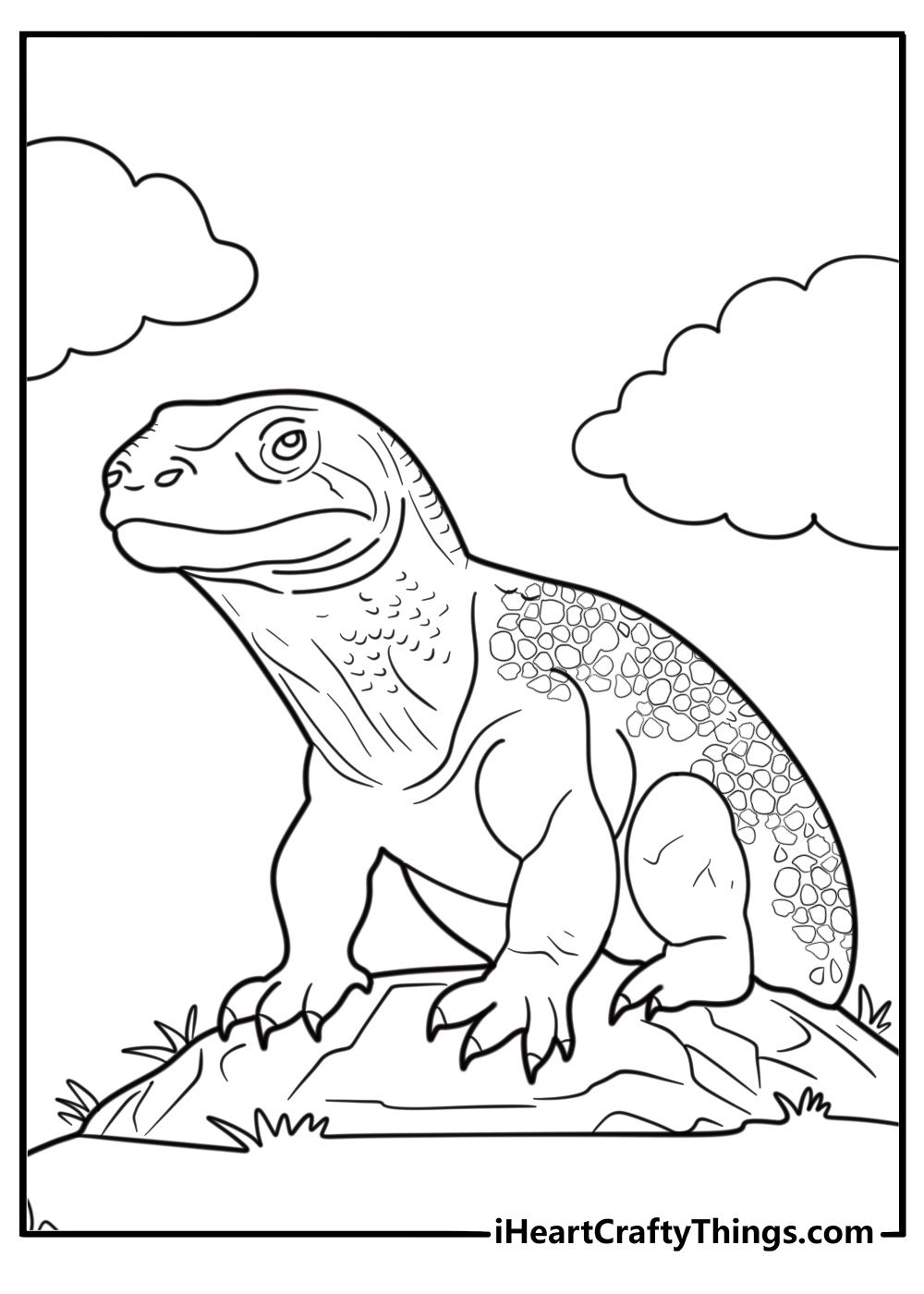 Komodo dragon with rough scaly skin close up coloring page