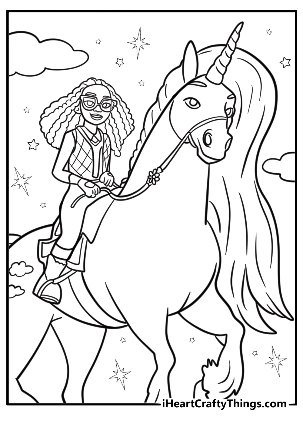 Layla and Cloud flying over Sparkle Lake detailed coloring sheet