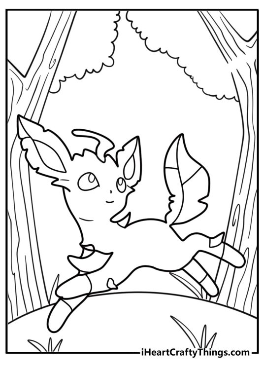 Leafeon basking in sunlight coming through the trees