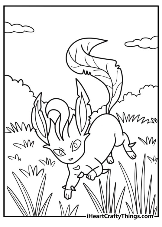 Leafeon crouching low in tall grass