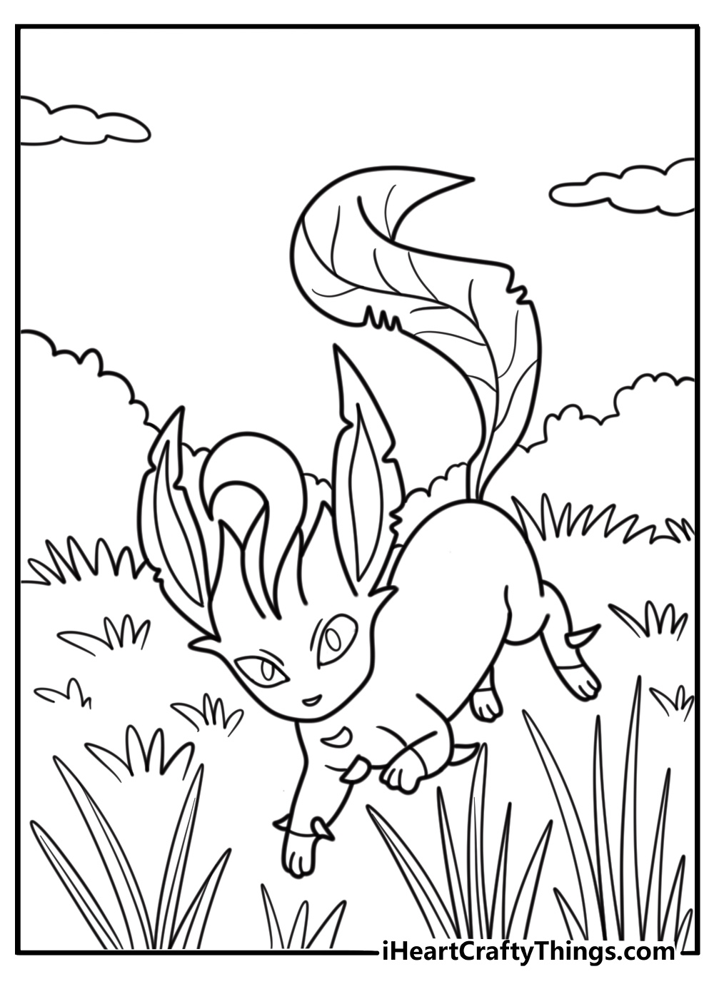 Leafeon crouching low in tall grass