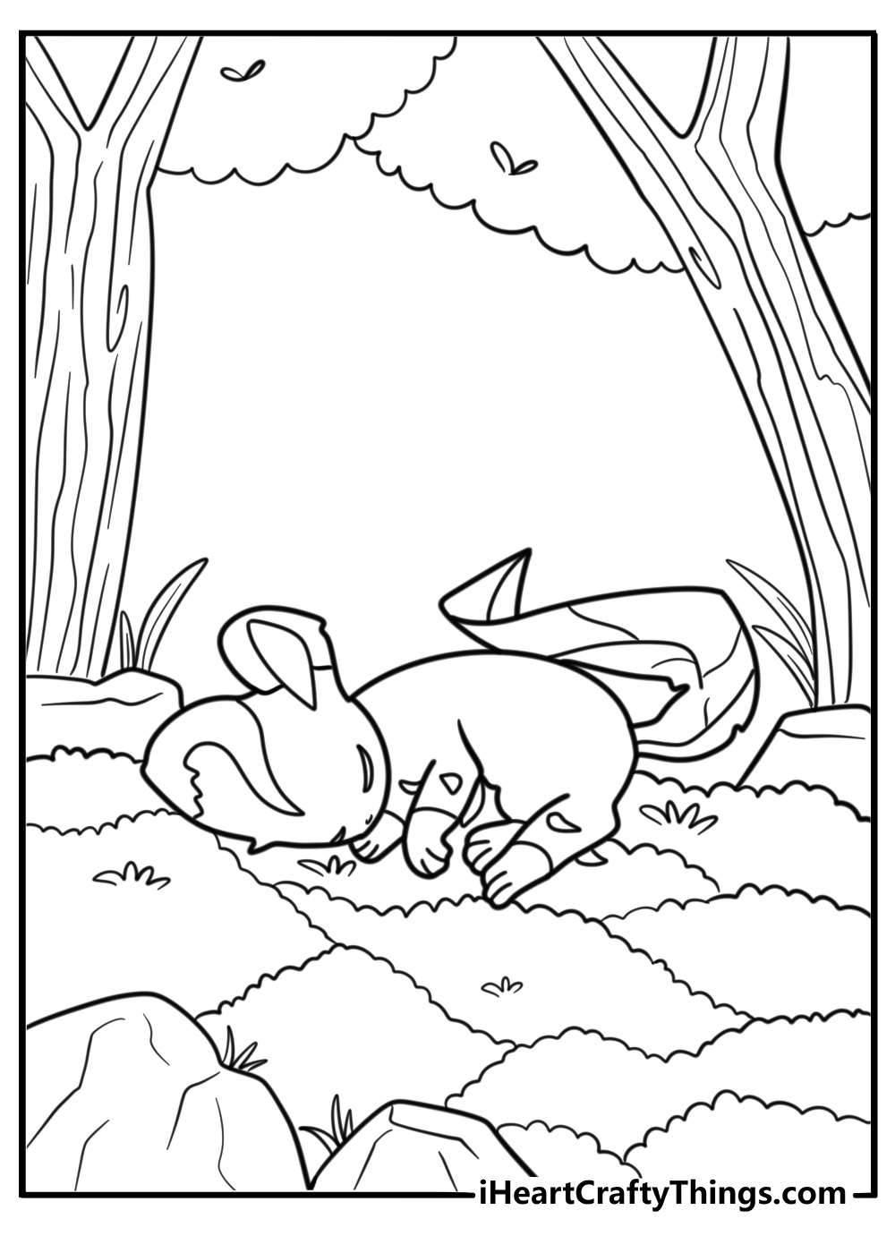 Leafeon curled up sleeping on a patch of moss