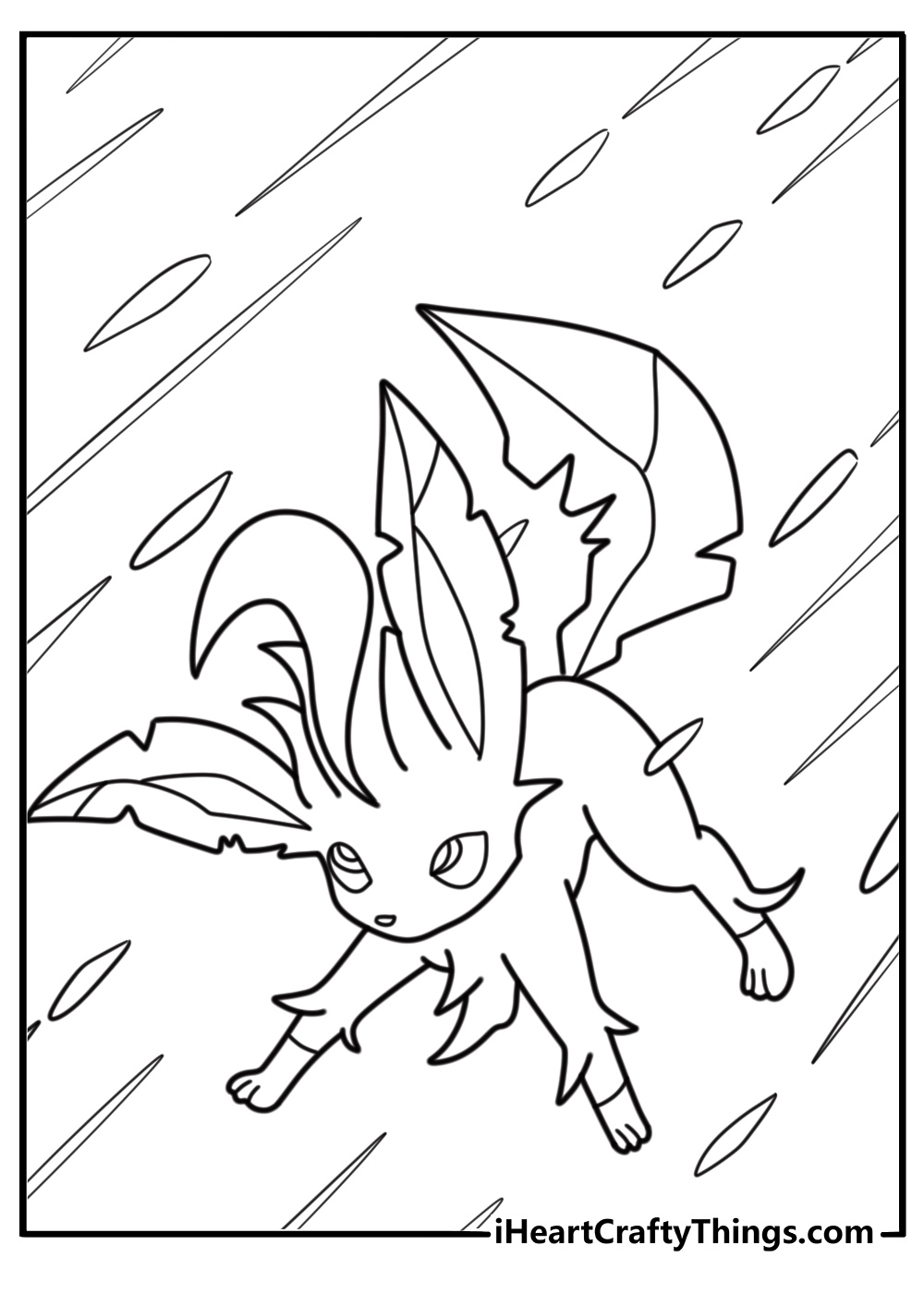 Leafeon in a battle stance with leaves swirling around