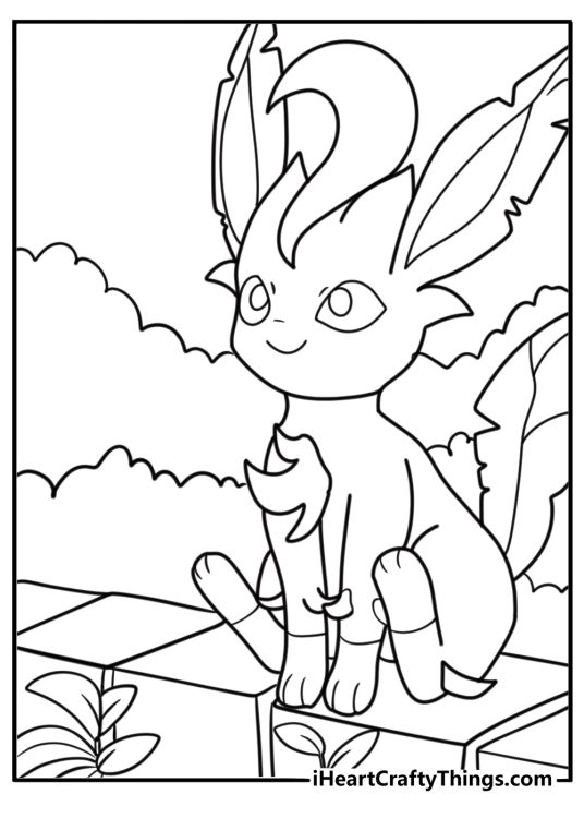Leafeon looking up at a bright blue sky