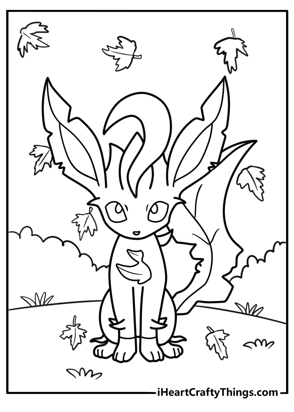 Leafeon surrounded by falling autumn leaves