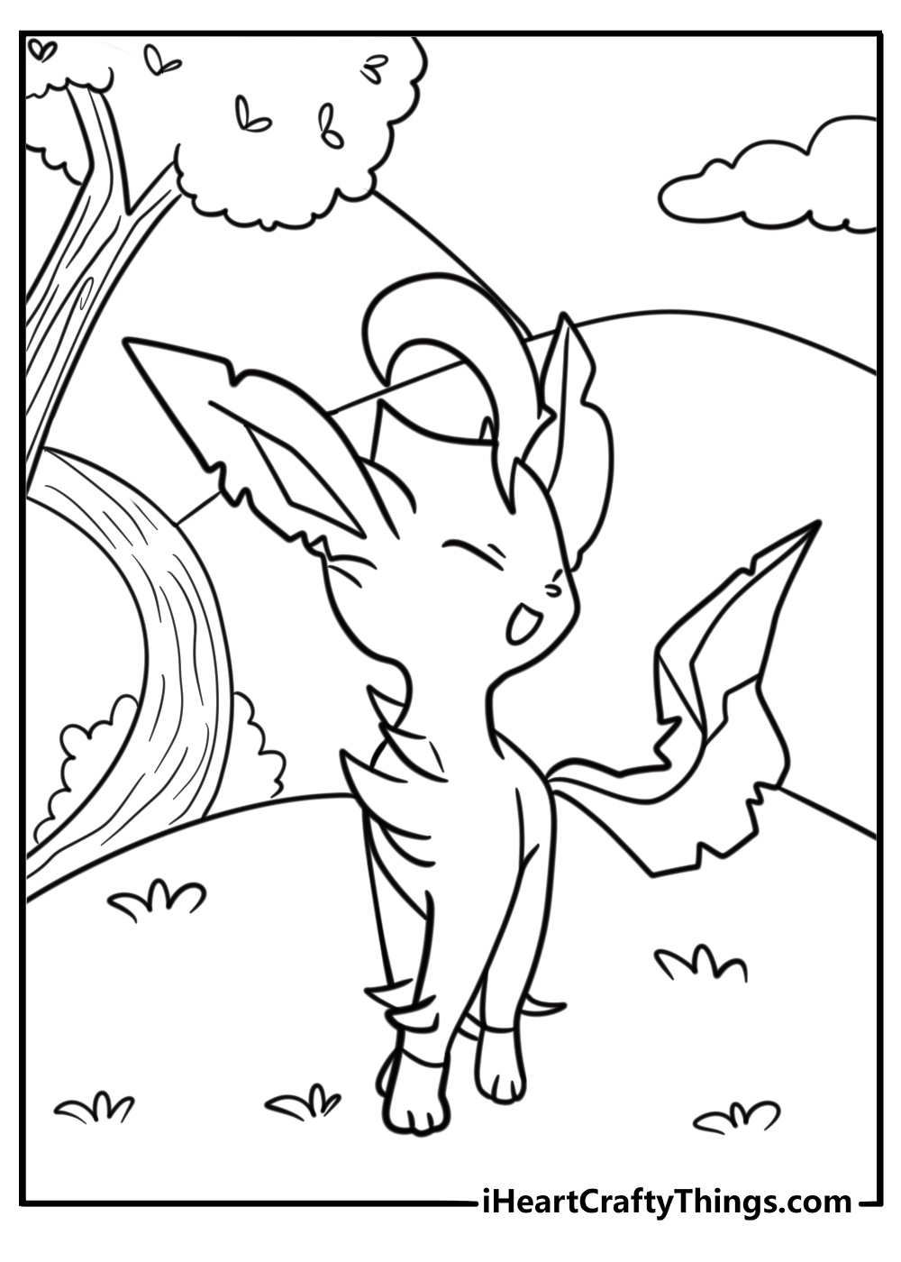 Leafeon walking beside a stream in a peaceful setting