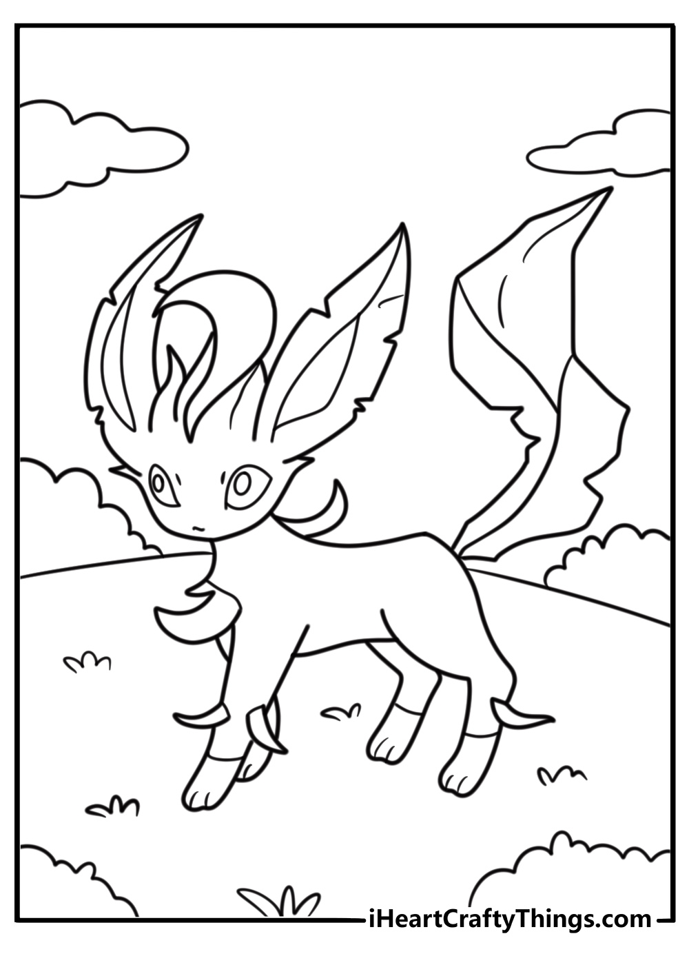 Leafeon with glowing green tail in grassy meadow