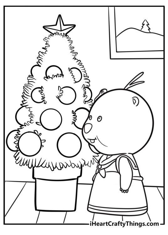 Loopy decorating a house for winter coloring page