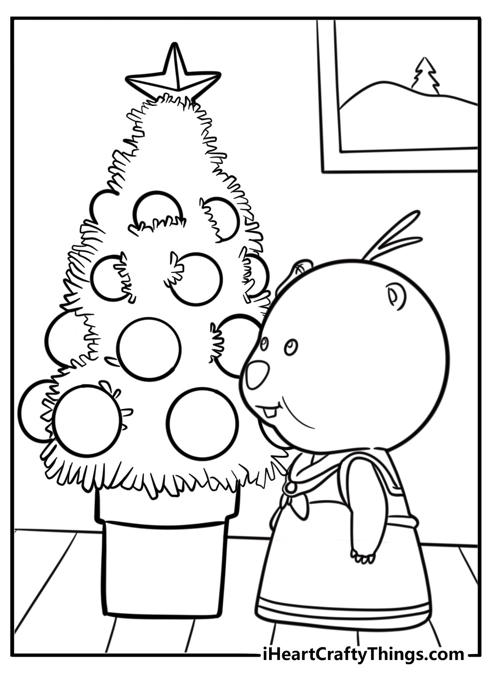 Loopy decorating a house for winter coloring page