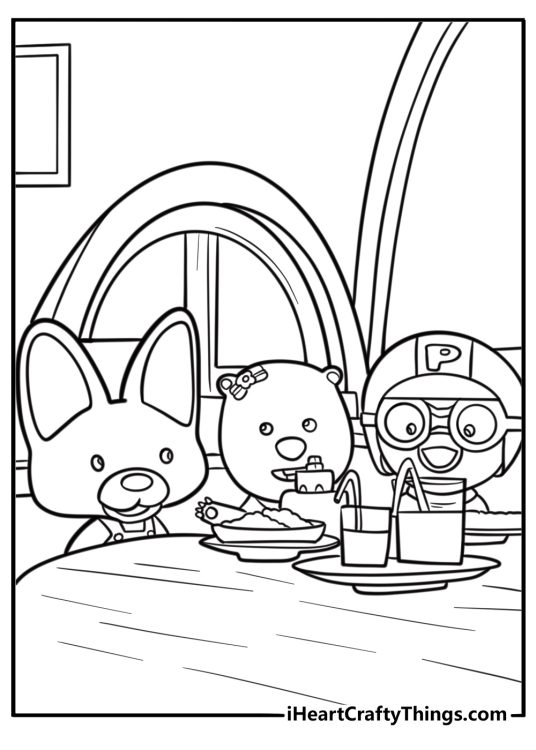 Loopy serving food at a small party coloring page