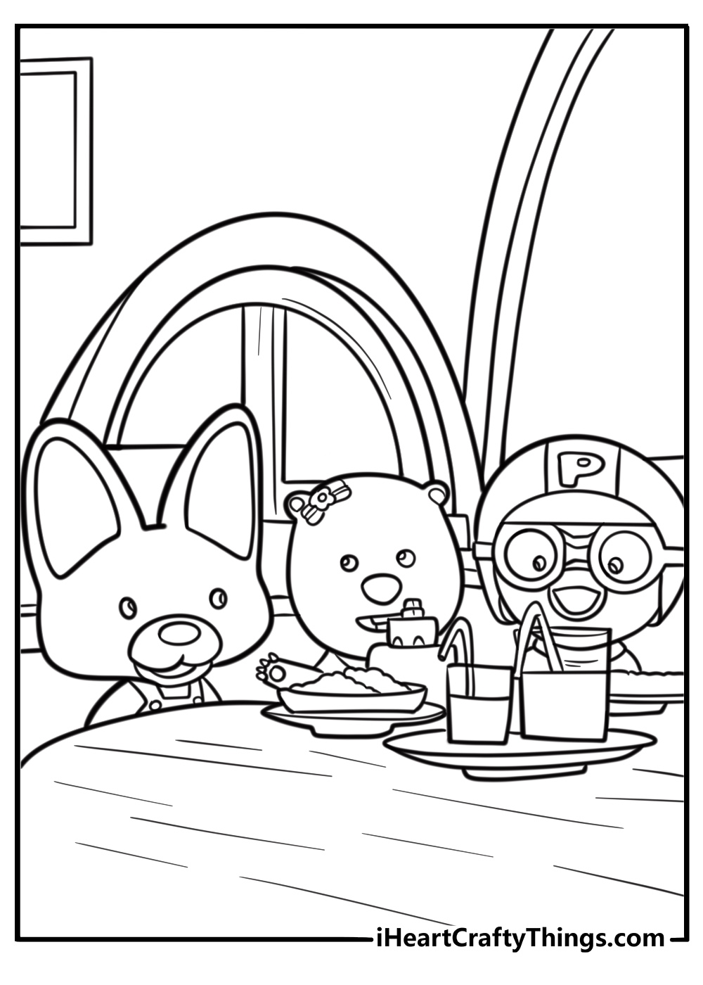 Loopy serving food at a small party coloring page