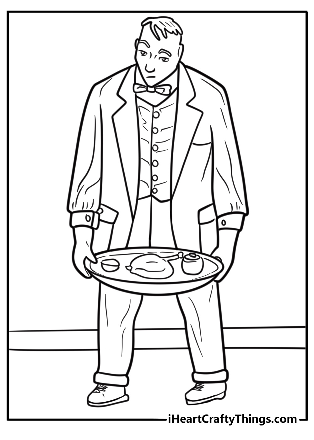 Lurch serving dinner on a silver tray coloring page