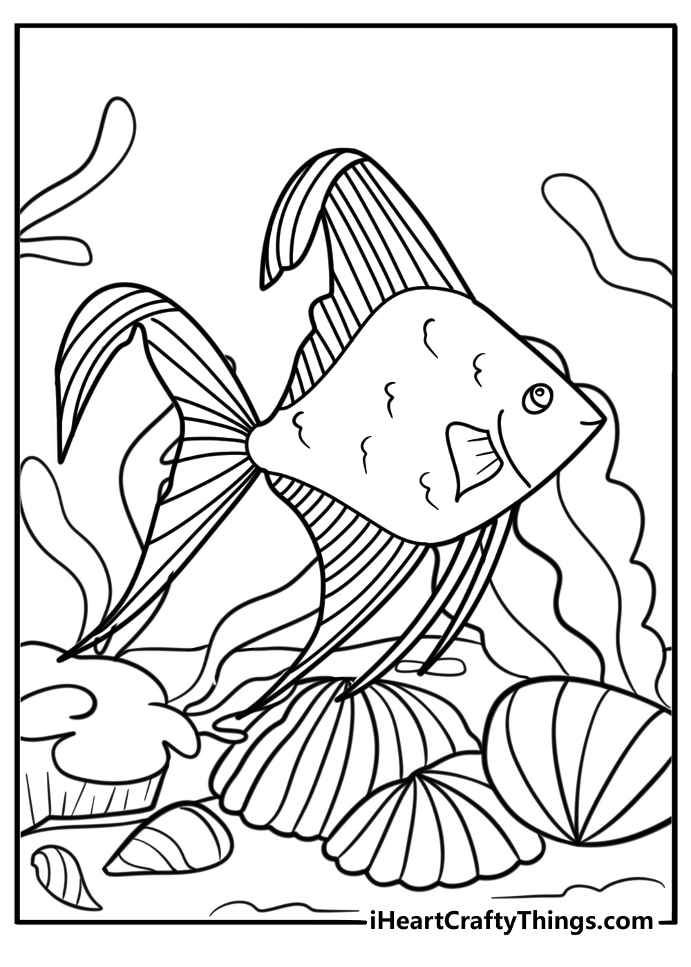 Marine angelfish in deep ocean water coloring page