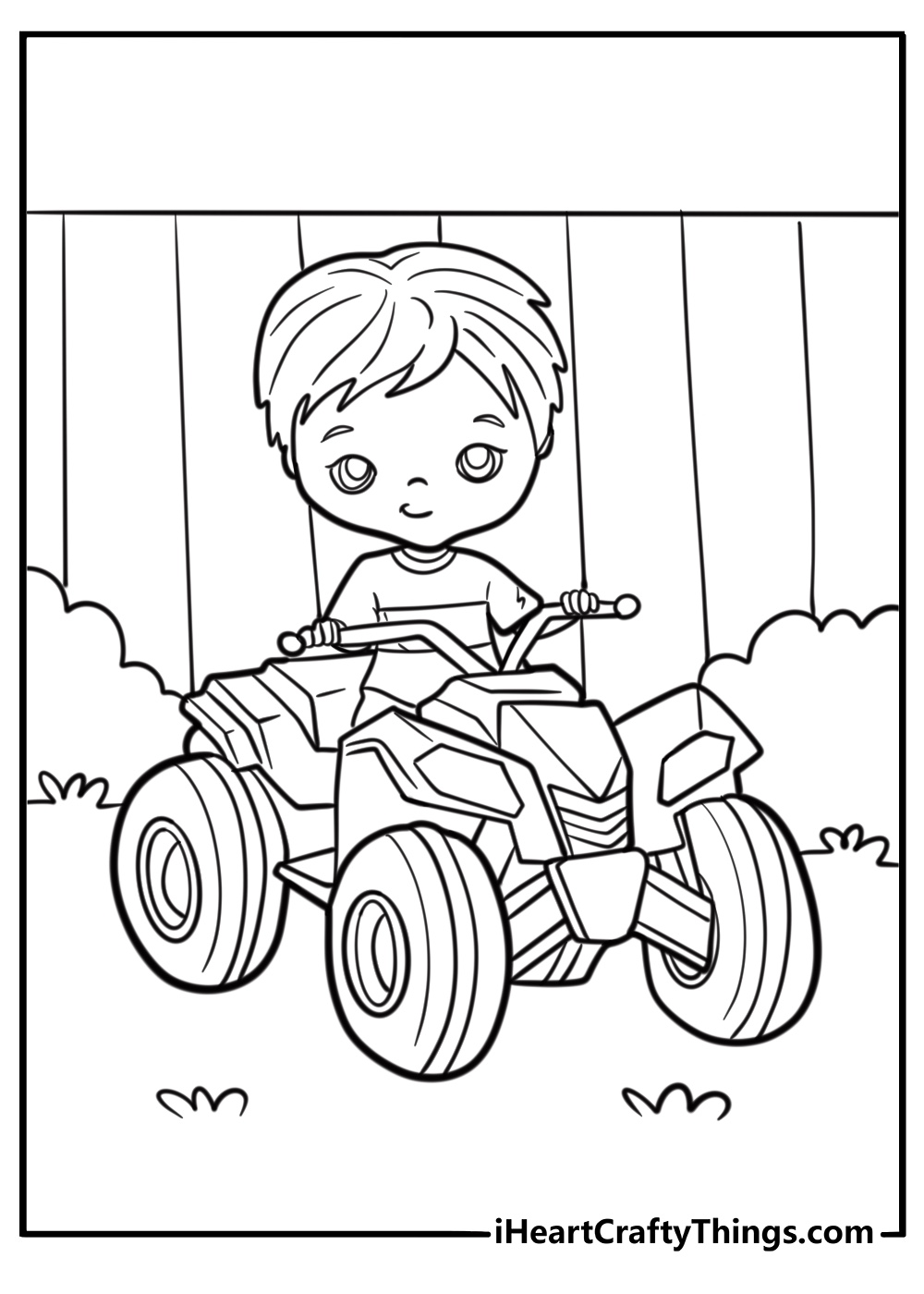 Mini ATV for kids on a backyard path coloring page