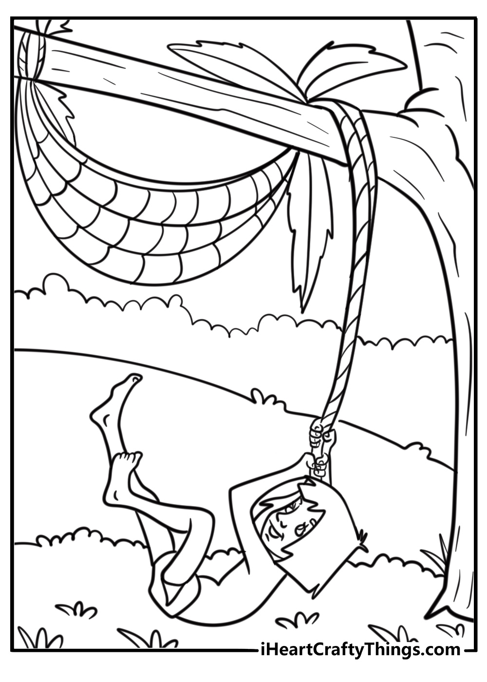 Mowgli building a shelter with sticks coloring page