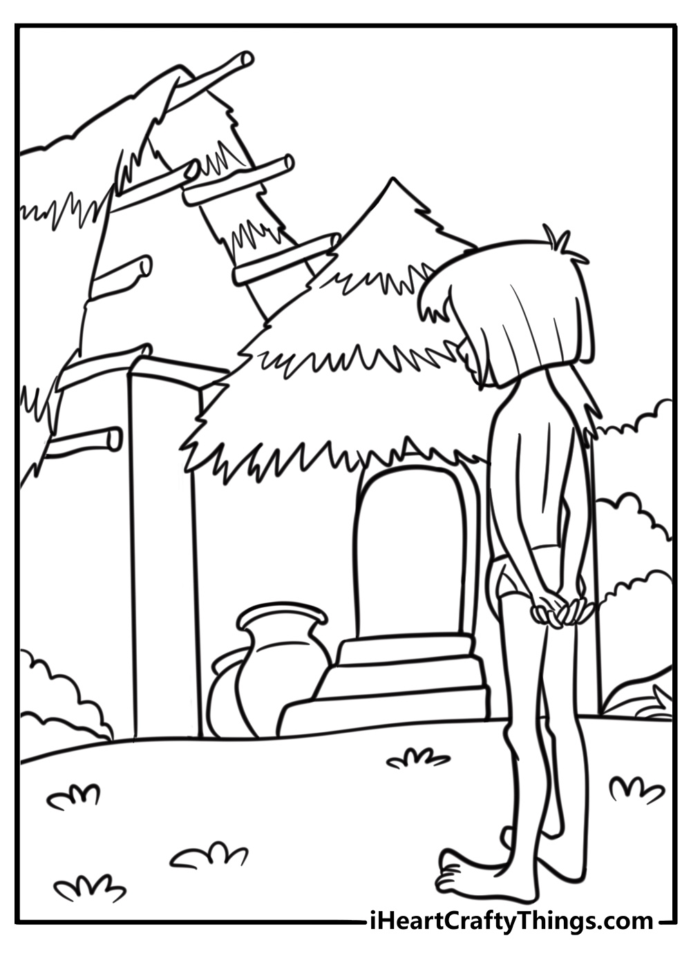 Mowgli entering the man village coloring page