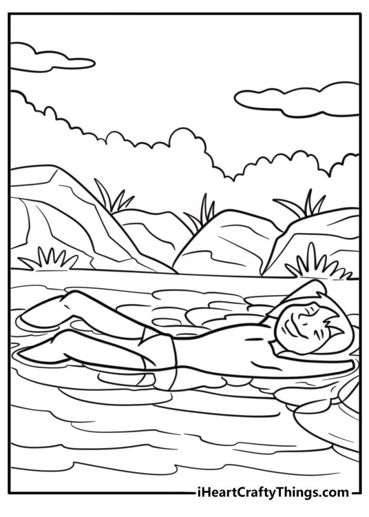 Mowgli swimming in the river coloring page