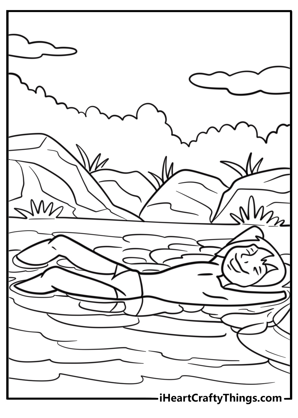 Mowgli swimming in the river coloring page