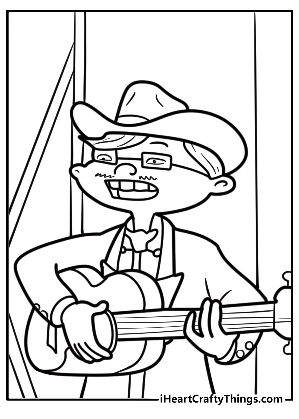 Mr Hyunh playing his guitar at the boarding house coloring page