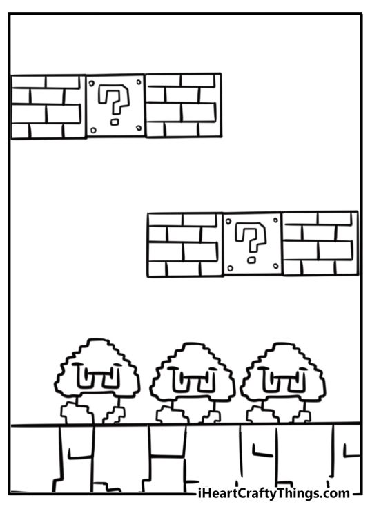 Multipl Goombas walking together detailed coloring sheet