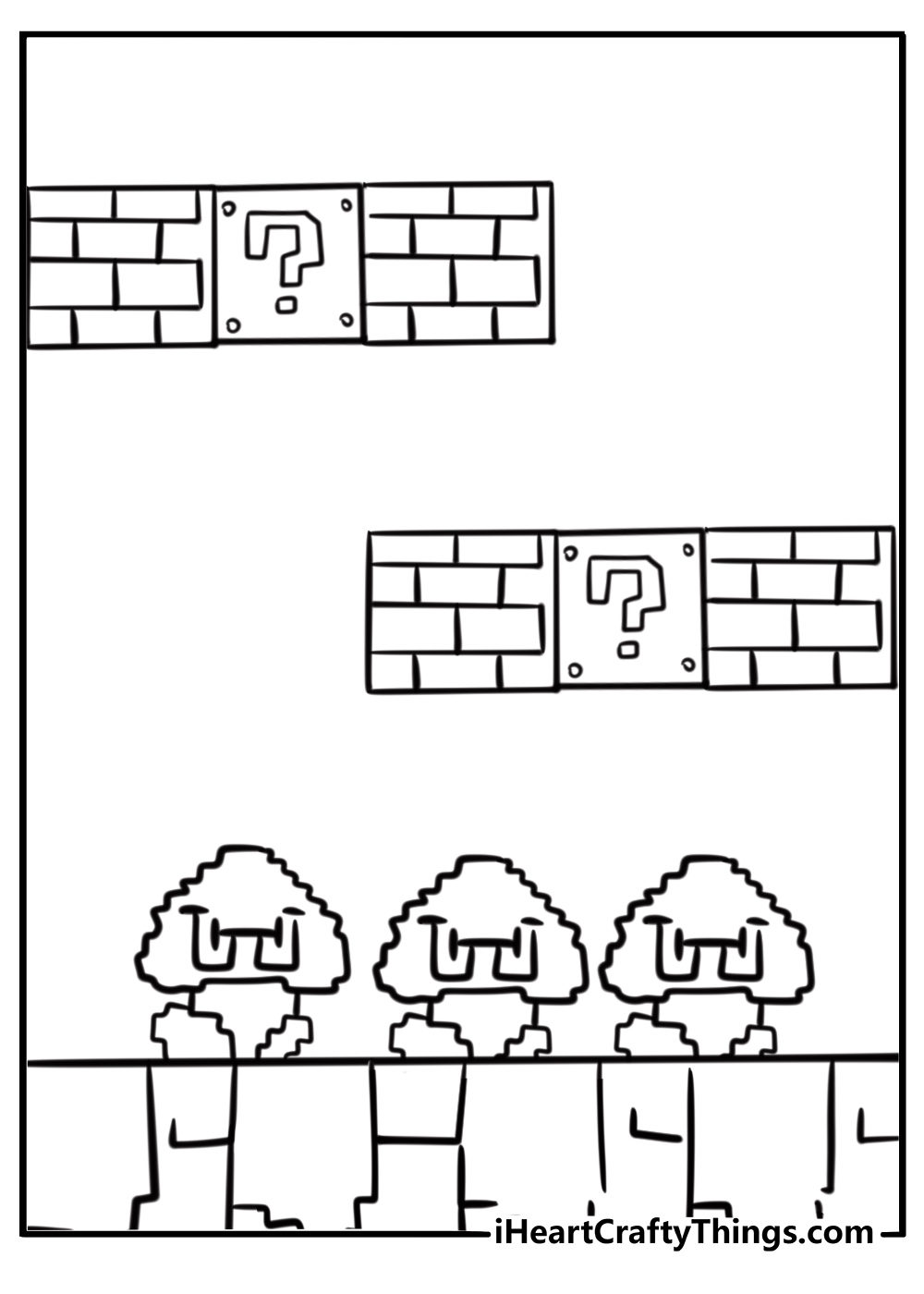Multipl Goombas walking together detailed coloring sheet