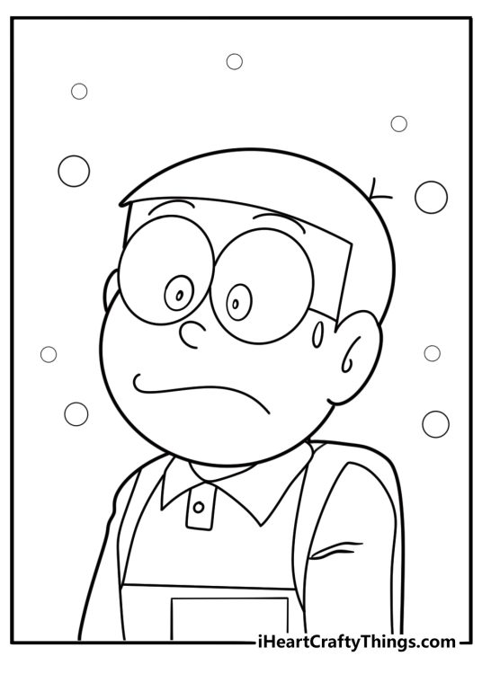 Nobita looking confused coloring sheet