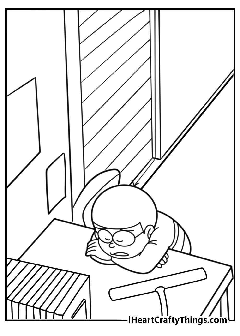 Nobita sleeping during class free pdf coloring page