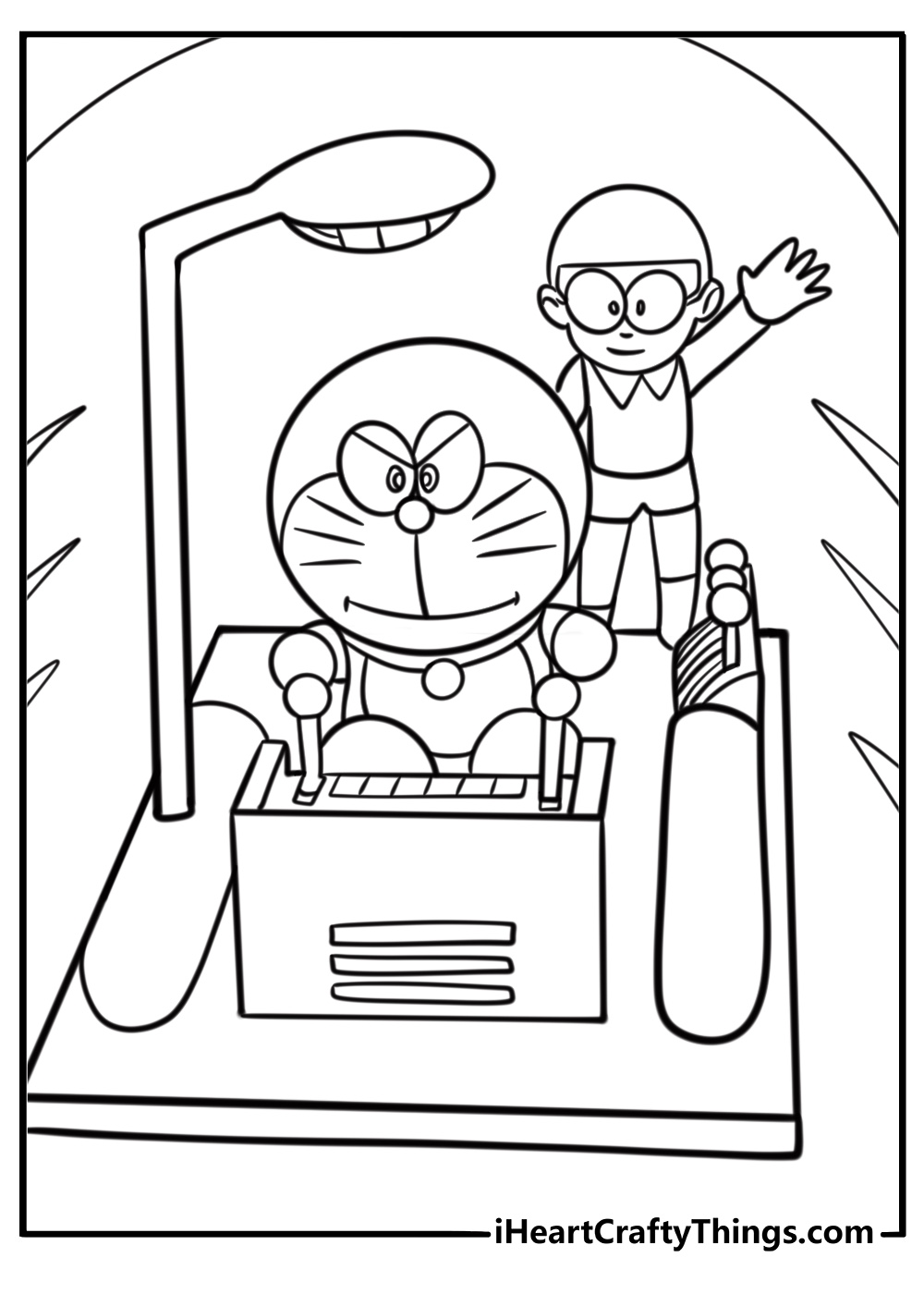 Nobita using the time machine fun coloring sheet