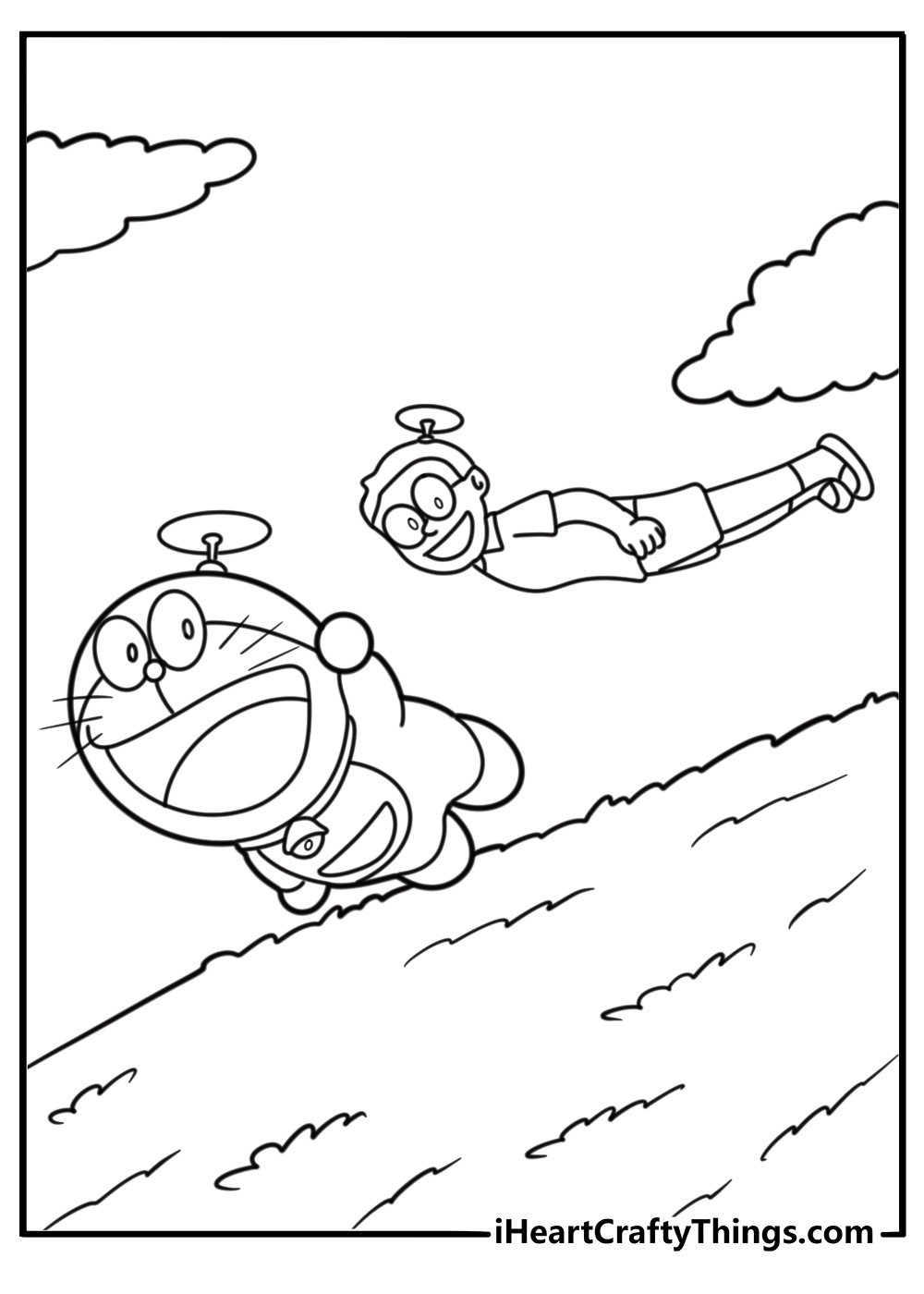 Nobita wearing bamboo copter fun coloring sheet