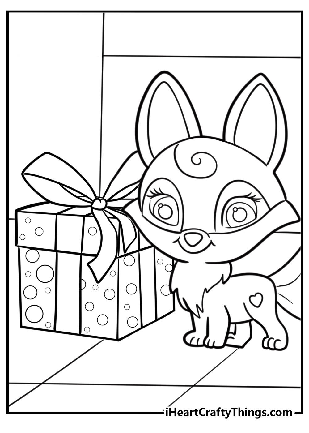 Nuzzles the pup next to a wrapped gift free coloring page pdf
