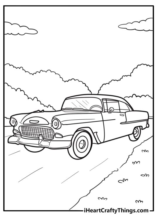 Old Chevrolet Bel Air with whitewall tires coloring sheet