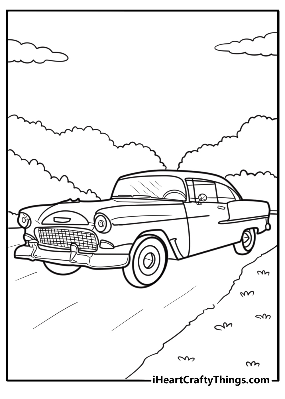 Old Chevrolet Bel Air with whitewall tires coloring sheet