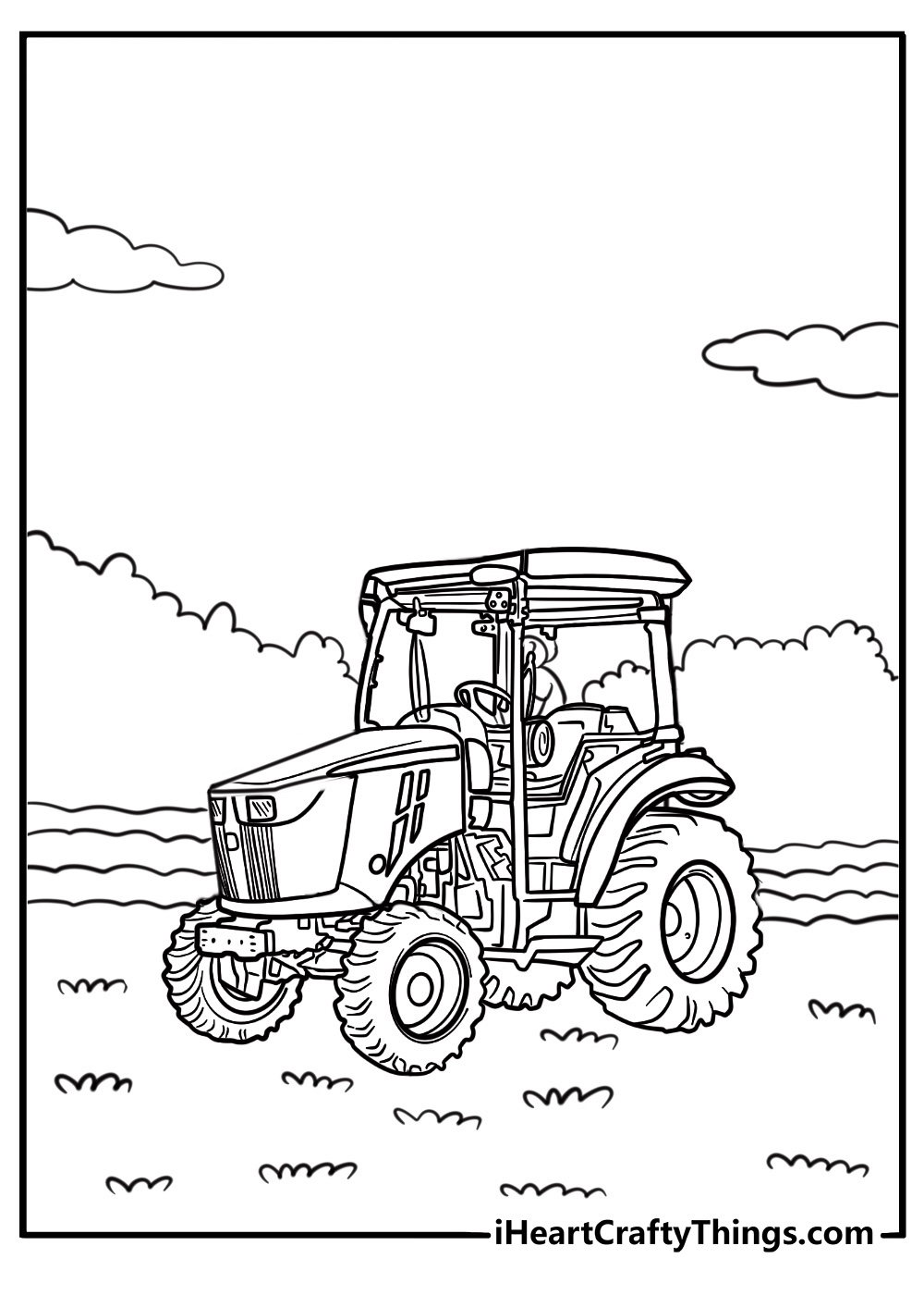 Old Ford tractor working on a farm coloring page