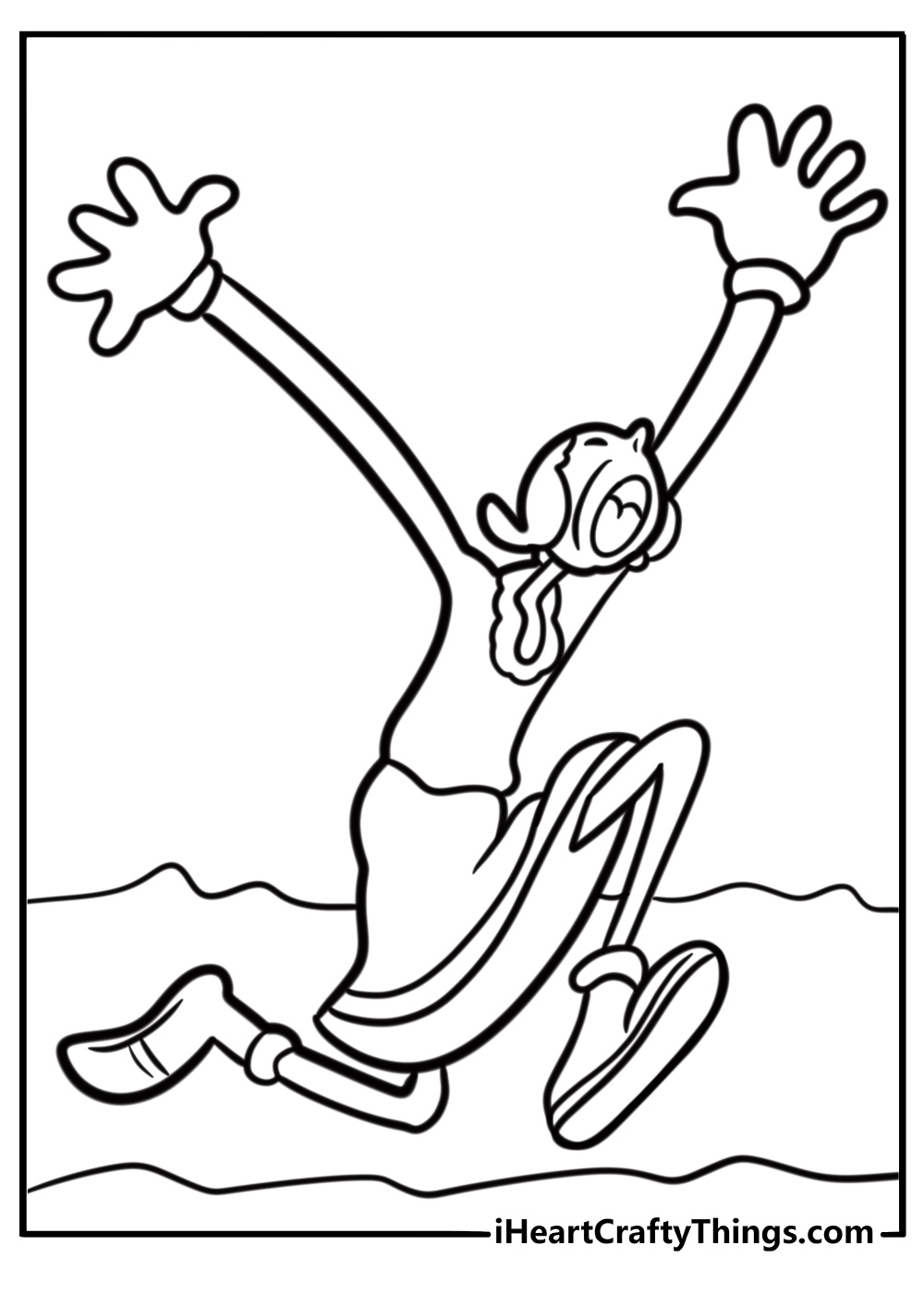 Olive Oyl calling for help from a high place free coloring page