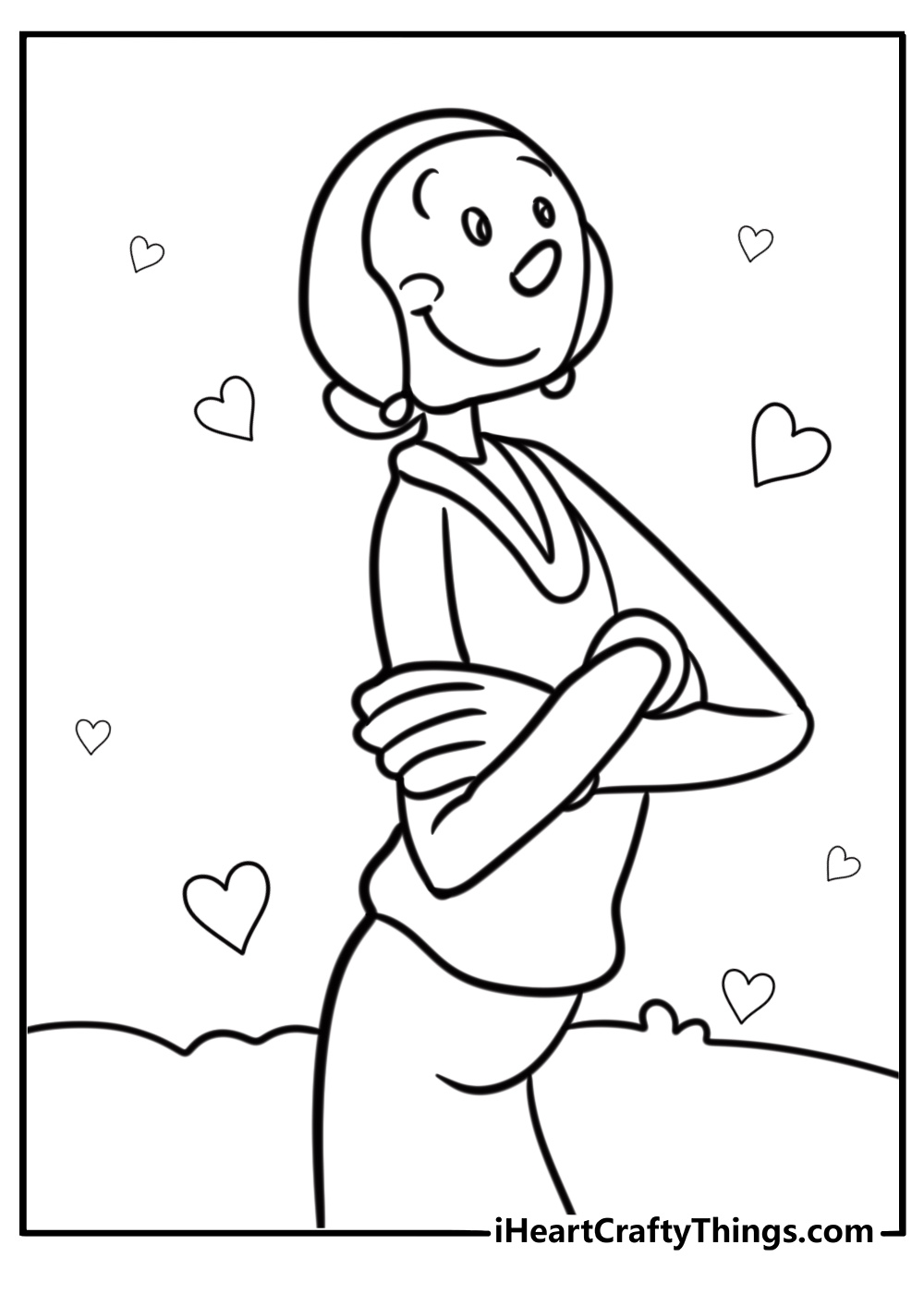 Olive Oyl standing with arms crossed coloring sheet