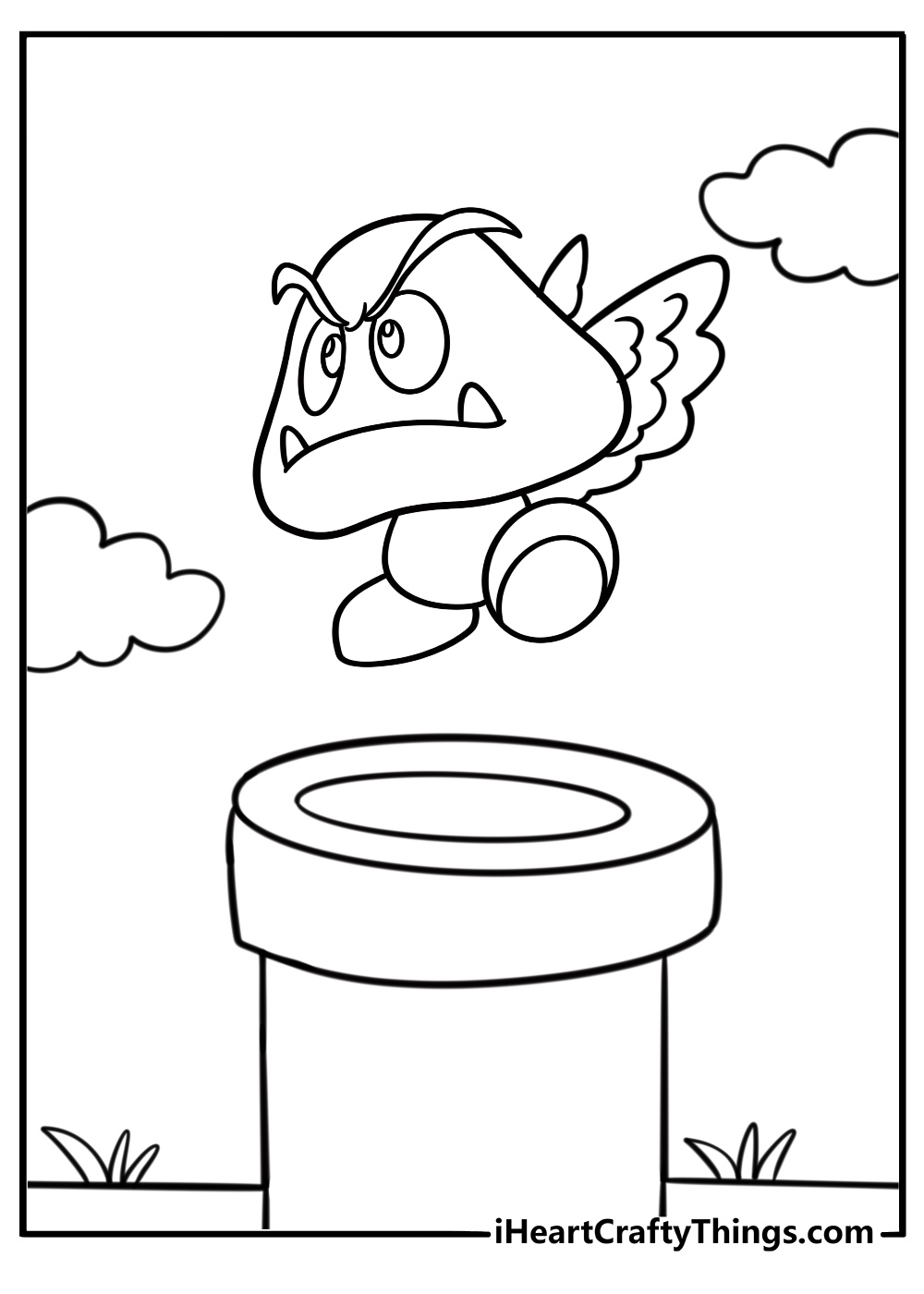 Paragoomba flapping wings above a pipe printable coloring sheet