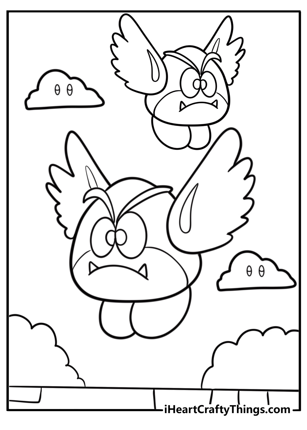 Paragoomba flying with wings free coloring page pdf