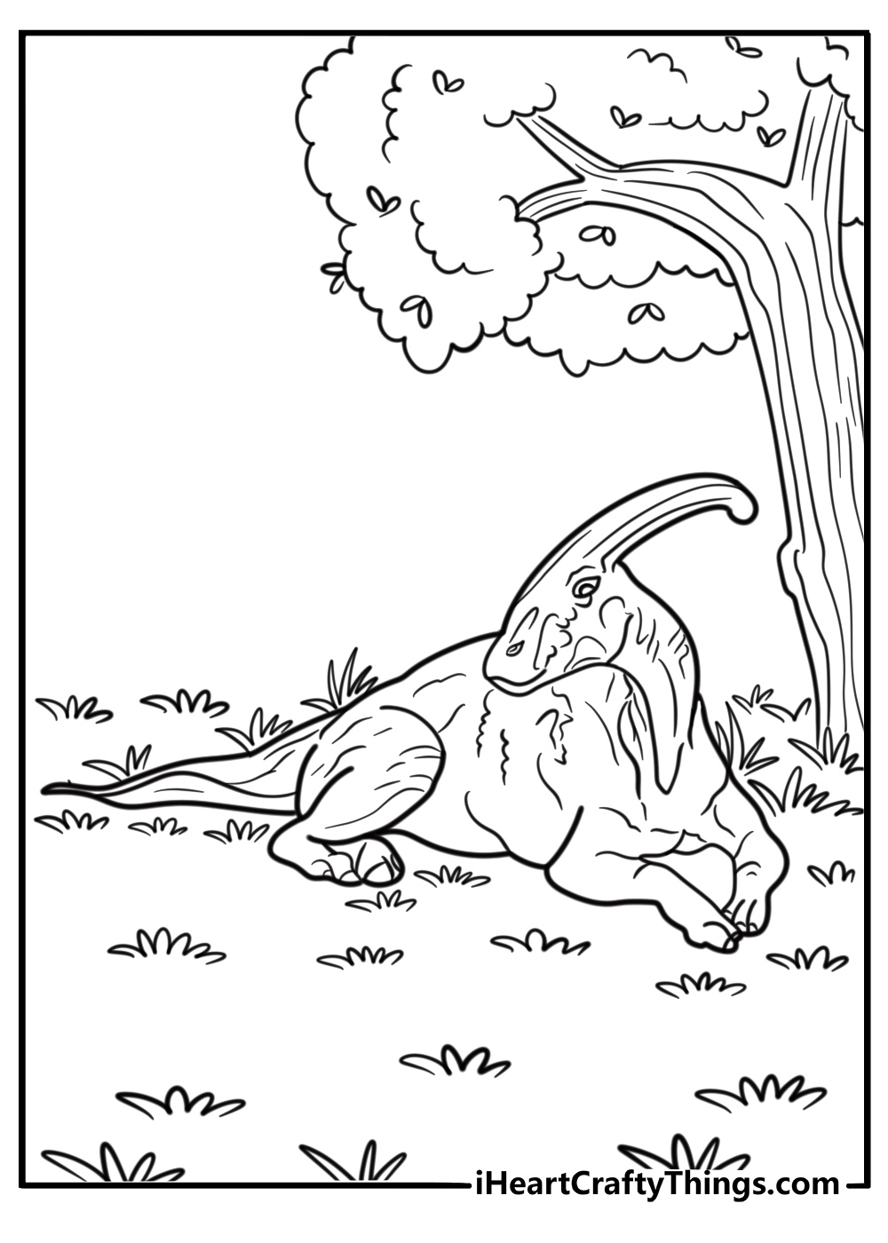 Parasaurolo phus resting in the shade of a tree coloring page