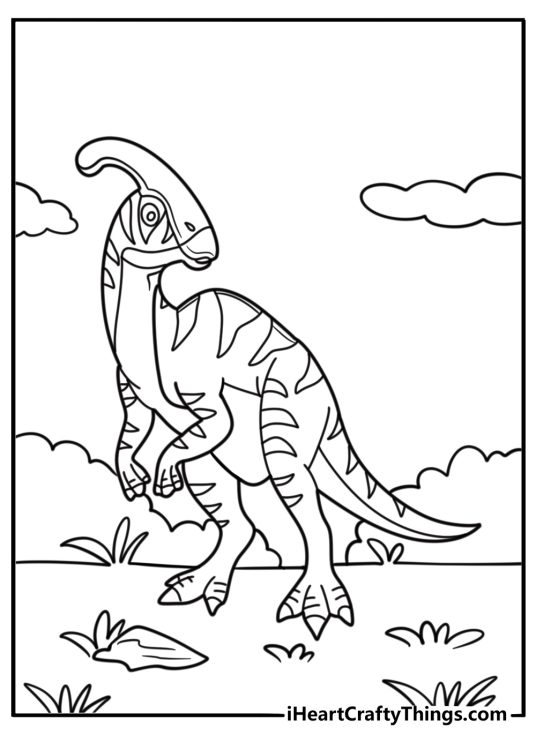 Parasaurolophus with a long curved crest coloring page