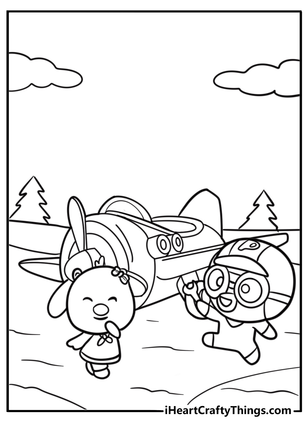 Petty helping Pororo fix the airplane coloring page