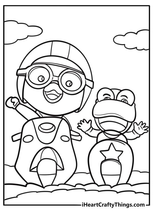 Petty riding a scooter on a snowy path coloring page